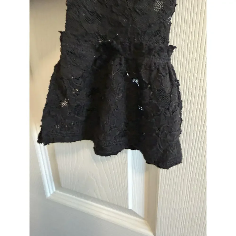 NWT Free People Lace Layering Long Sleeve Top In Black Size XS